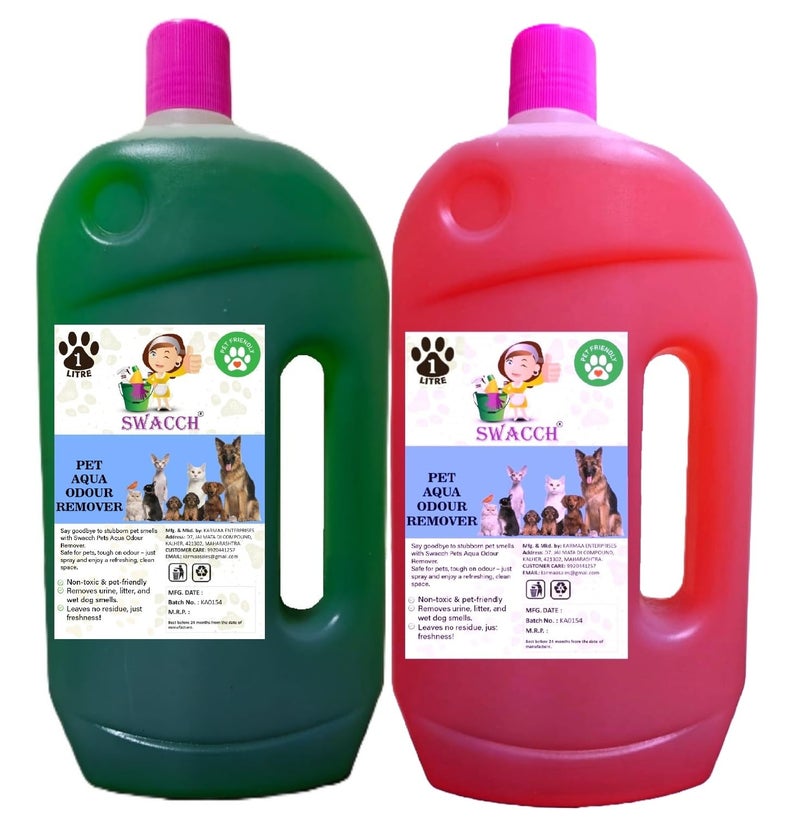 swacch Pet Aqua Odour Remover Liquid I Pet Safe Deodorizer for Home & Pet Areas I 1 Litre Combo Pack of 2 Jasmine & Rose - Image 1