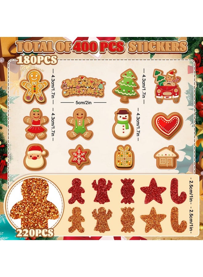 Whaline Christmas Foam Stickers Assorted Xmas Gingerbread Man Foam Decals Cartoon Glitter Adhesive Sticker Decor for School Craft Winter Party Favor Supplies, 400Pcs - Image 2
