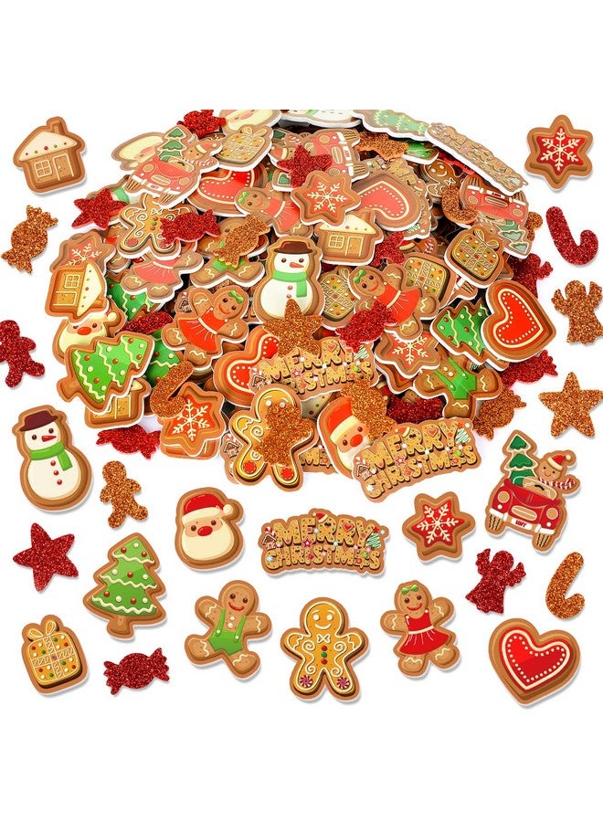 Whaline Christmas Foam Stickers Assorted Xmas Gingerbread Man Foam Decals Cartoon Glitter Adhesive Sticker Decor for School Craft Winter Party Favor Supplies, 400Pcs - Image 1