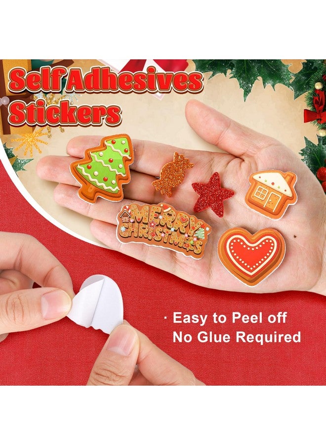 Whaline Christmas Foam Stickers Assorted Xmas Gingerbread Man Foam Decals Cartoon Glitter Adhesive Sticker Decor for School Craft Winter Party Favor Supplies, 400Pcs - Image 3