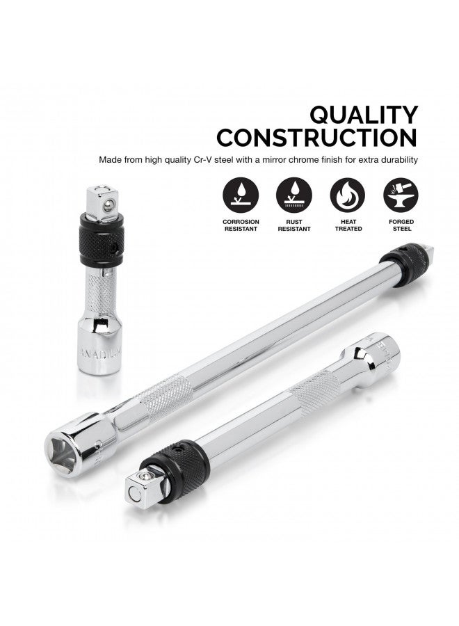 Neiko NEIKO 00295A 3/8" Drive Locking Extension Bar Set, 3 Piece, 3", 6", 10", Remove Sockets and Sparkplugs, Cr-V, Silver  - Image 2