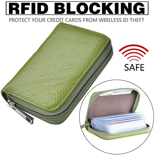 Easyoulife Genuine Leather Credit Card Holder Zipper Wallet With 26 Card Slots (Green) - Image 5