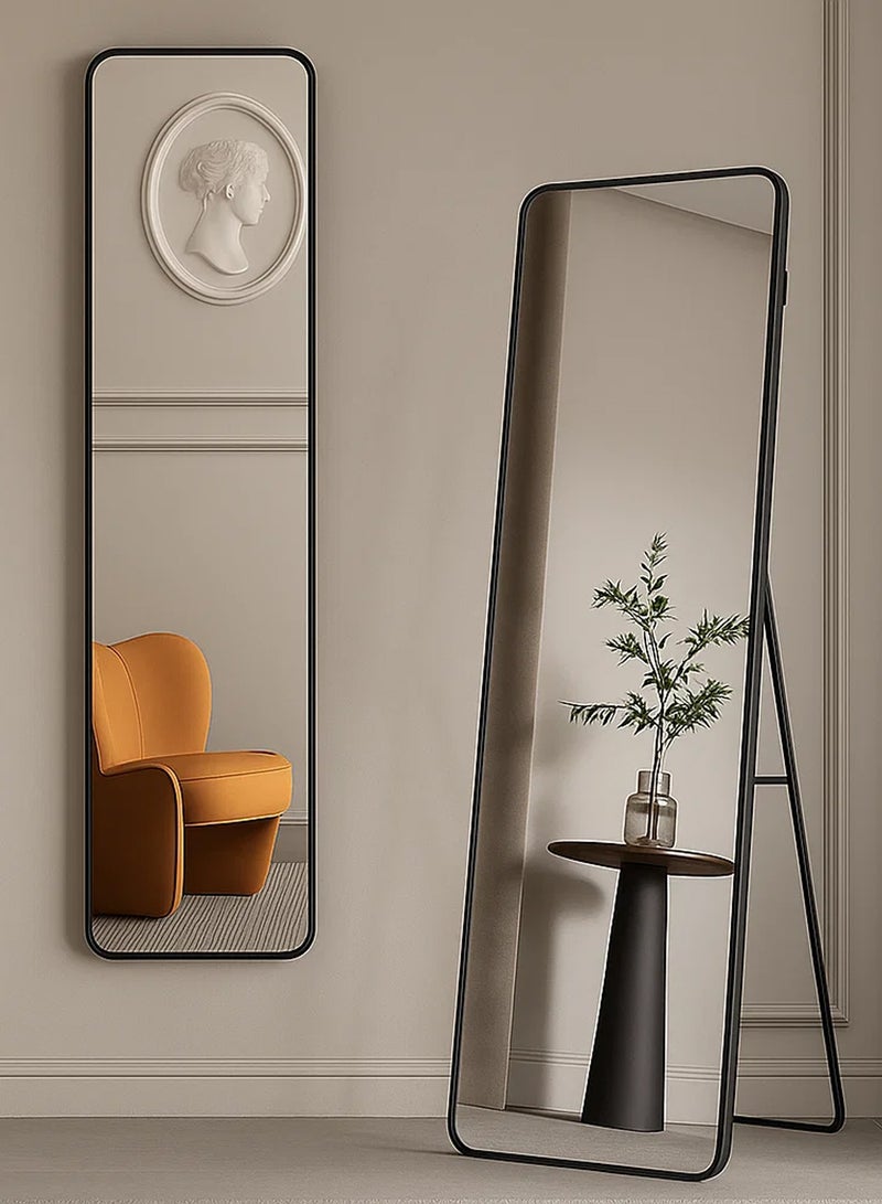 Taimi Rectangular Mirror 120x30cm with Rounded Edges, Full Length Mirror with Stand and Metal Frame, Floor Mirror, Wall Mirror Hanging or Tilt for Living Room, Bedroom, Entryway Black - Image 1