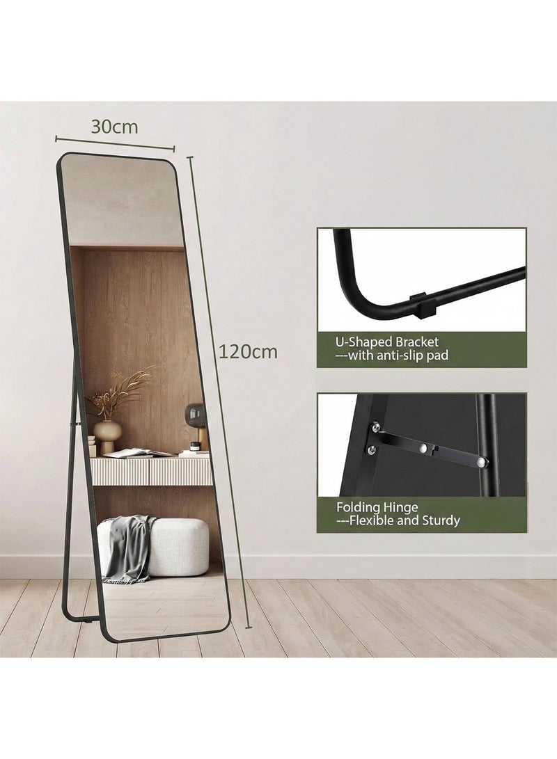 Taimi Rectangular Mirror 120x30cm with Rounded Edges, Full Length Mirror with Stand and Metal Frame, Floor Mirror, Wall Mirror Hanging or Tilt for Living Room, Bedroom, Entryway Black - Image 5