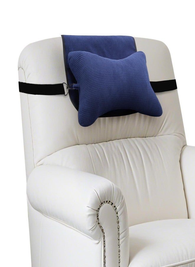 okmaba Recliner Head and Neck Support Pillow, Sofa Chair Headrest Cushion, Anti-Slip Design for Neck Pain Relief on Sofa, Car Seat, Travel (Navy-Corn) - Image 1