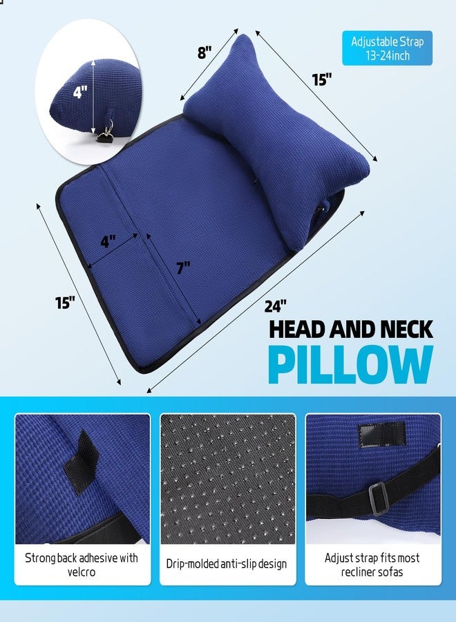 okmaba Recliner Head and Neck Support Pillow, Sofa Chair Headrest Cushion, Anti-Slip Design for Neck Pain Relief on Sofa, Car Seat, Travel (Navy-Corn) - Image 3