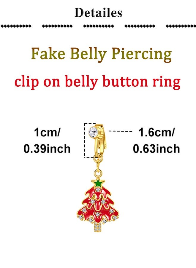 QWALIT أقراط سرة مزيفة من QWALIT، بتصميمات عيد الميلاد، حلقات سرة مزيفة، مشبك، مجوهرات سرة مزيفة قابلة للتعديل، لطيفة ورقيقة ومريحة، لون ذهبي أحمر، مجوهرات جسم مزيفة بدون ثقب للنساء، هدية عيد الميلاد - Image 3