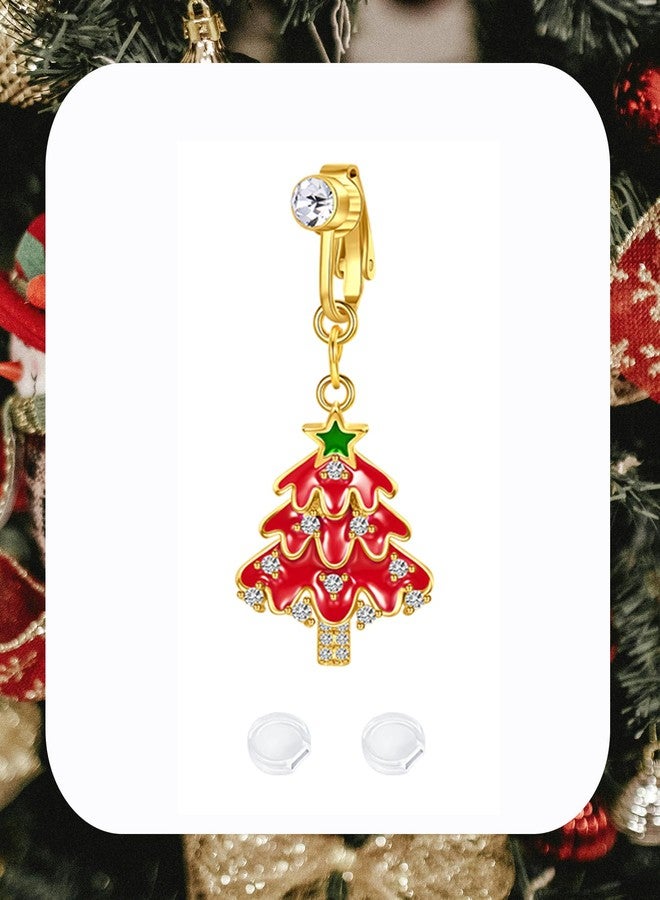 QWALIT أقراط سرة مزيفة من QWALIT، بتصميمات عيد الميلاد، حلقات سرة مزيفة، مشبك، مجوهرات سرة مزيفة قابلة للتعديل، لطيفة ورقيقة ومريحة، لون ذهبي أحمر، مجوهرات جسم مزيفة بدون ثقب للنساء، هدية عيد الميلاد - Image 4