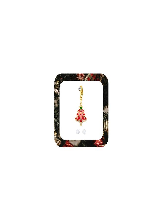 QWALIT أقراط سرة مزيفة من QWALIT، بتصميمات عيد الميلاد، حلقات سرة مزيفة، مشبك، مجوهرات سرة مزيفة قابلة للتعديل، لطيفة ورقيقة ومريحة، لون ذهبي أحمر، مجوهرات جسم مزيفة بدون ثقب للنساء، هدية عيد الميلاد - Image 1