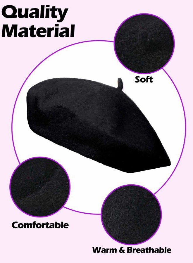 Hestya 3 Pieces Beret Hat French Style Beanie Cap Solid Color Winter Hat for Women and Girls Casual Use (Black, Purple, Rose Red) - Image 4