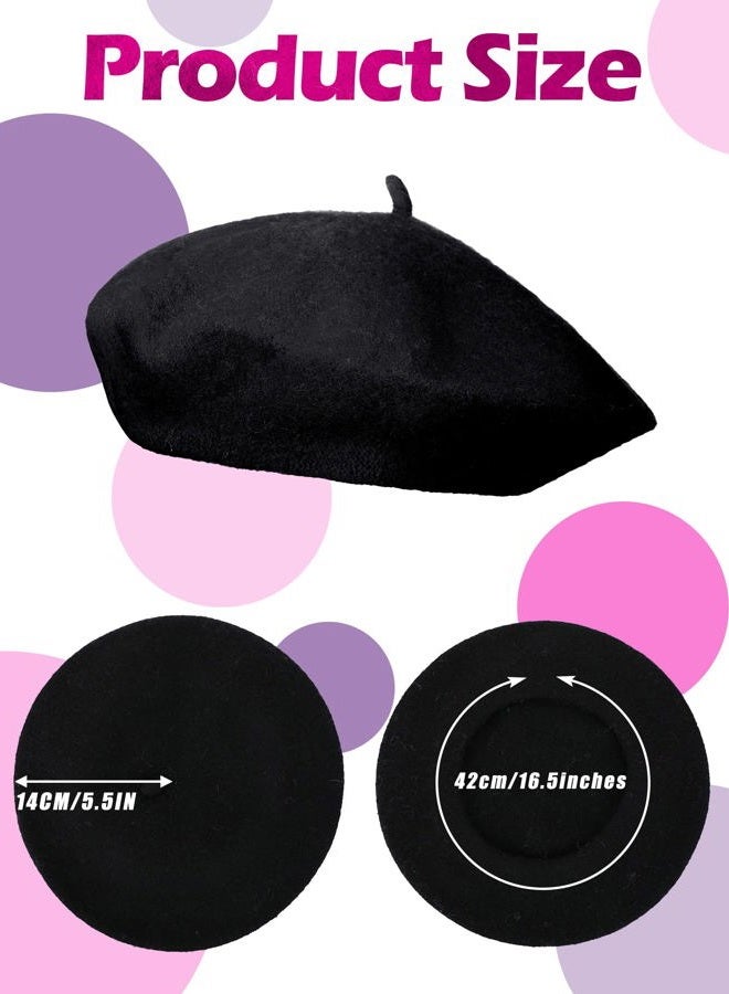 Hestya 3 Pieces Beret Hat French Style Beanie Cap Solid Color Winter Hat for Women and Girls Casual Use (Black, Purple, Rose Red) - Image 3