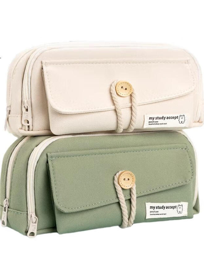 Four Seasons Youth 4-Layer Style Pencil Case, Large Capacity Pencil Box, Stationery Case, Simple And Stylish For Middle School, Instagram-Style, Milk White Color | 4-Layer Large Capacity - Image 1