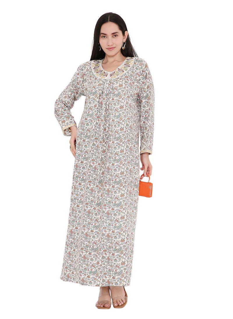 HANA & SARA ELEGANT FARASHA WITH UNIQUE THREAD EMBROIDERY AND STYLISH PRINTED MODEST ARABIC KAFTAN JALABIYA DRESS  - Image 4