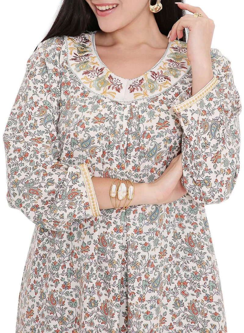 HANA & SARA ELEGANT FARASHA WITH UNIQUE THREAD EMBROIDERY AND STYLISH PRINTED MODEST ARABIC KAFTAN JALABIYA DRESS