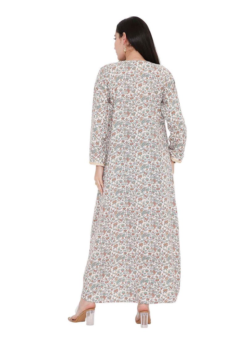 HANA & SARA ELEGANT FARASHA WITH UNIQUE THREAD EMBROIDERY AND STYLISH PRINTED MODEST ARABIC KAFTAN JALABIYA DRESS  - Image 2