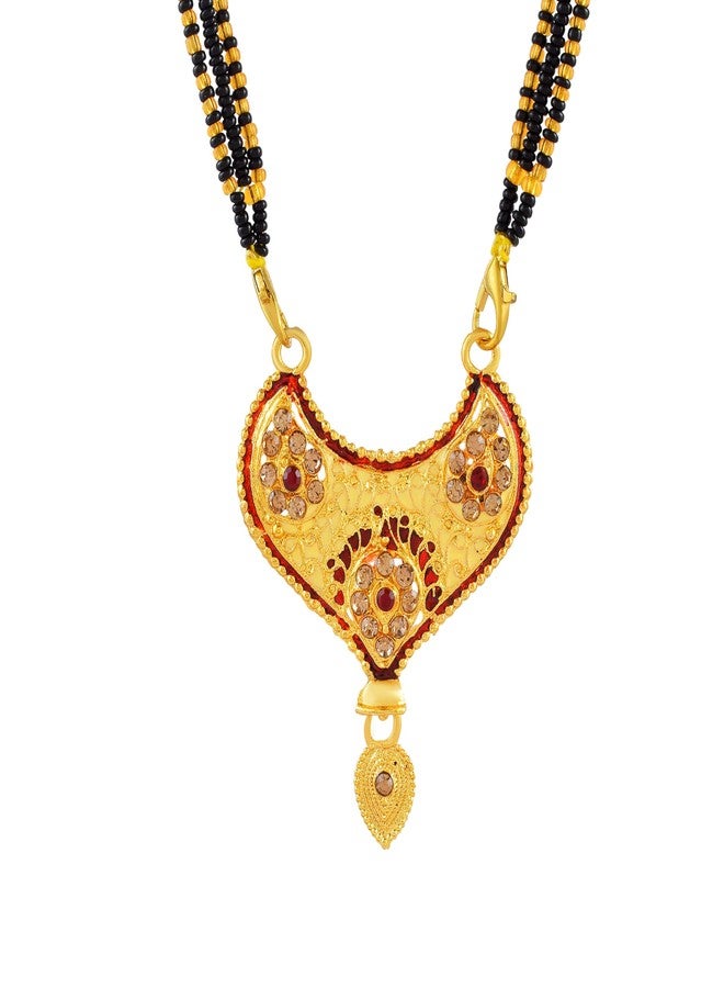 DULCI Gold Plated Heart-Shaped Mangalsutra with Red Stones for Women – Traditional Jewellery - Image 1