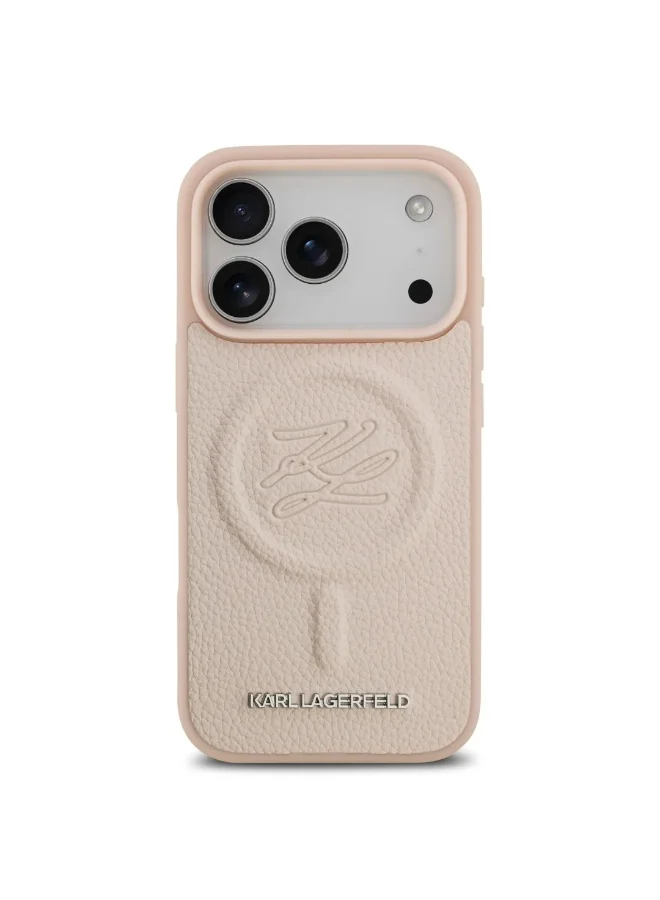 Karl Lagerfeld iPhone 17 Pro Max MagSafe Case / PU Leather Back Cover With Initial Deboosed Logo / Pink