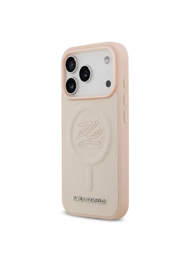 Karl Lagerfeld iPhone 17 Pro Max MagSafe Case / PU Leather Back Cover With Initial Deboosed Logo / Pink