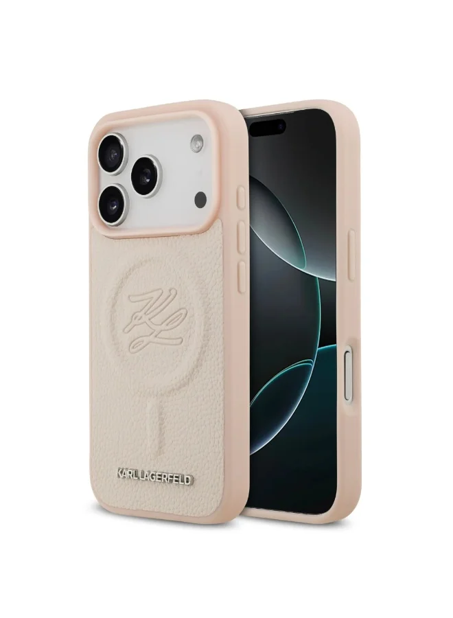 Karl Lagerfeld iPhone 17 Pro Max MagSafe Case / PU Leather Back Cover With Initial Deboosed Logo / Pink