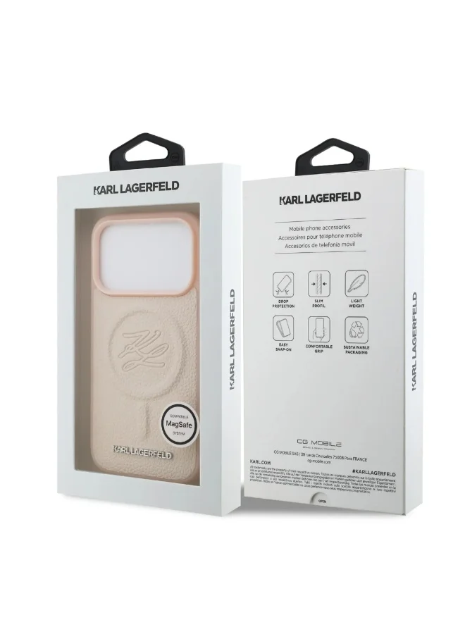 Karl Lagerfeld iPhone 17 Pro Max MagSafe Case / PU Leather Back Cover With Initial Deboosed Logo / Pink