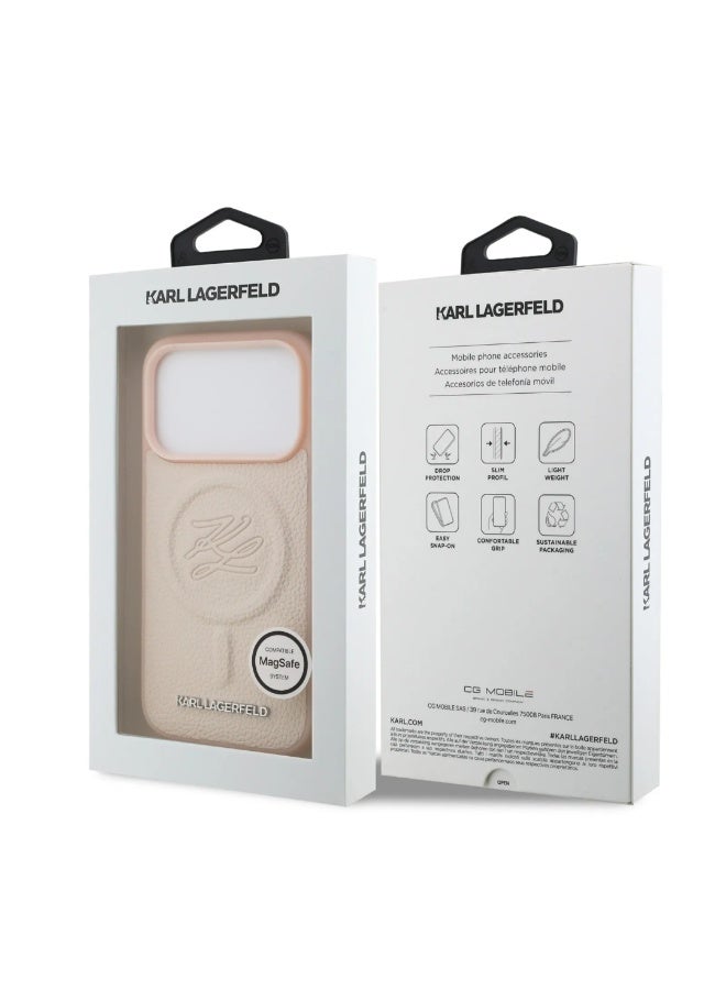 كارل لاغرفيلد حافظة آيفون  برو ماكس ماج سيف بغلاف خلفي من جلد البولي يوريثين بشعار ديبوسد وردي - Image 4