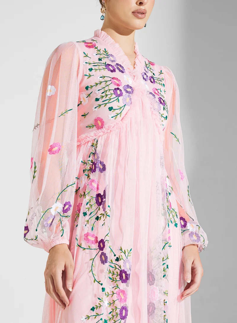 Frock and Frill Floral Embroidered Dress