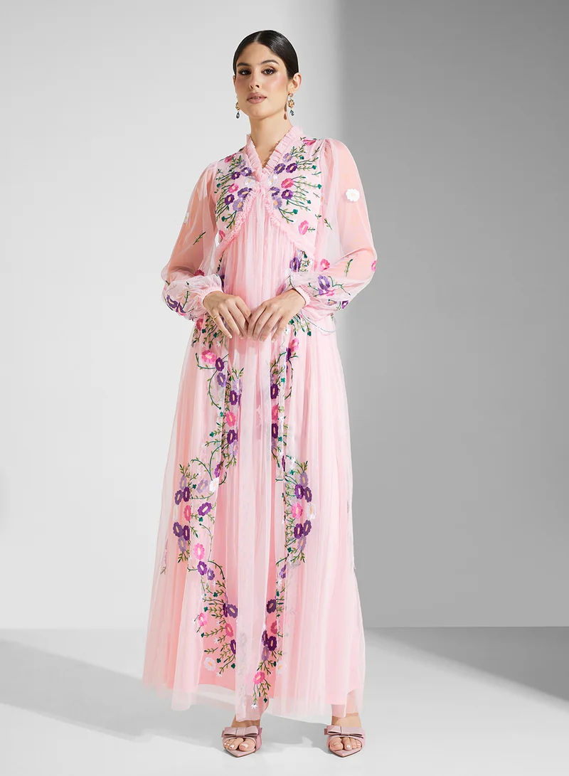Frock and Frill Floral Embroidered Dress