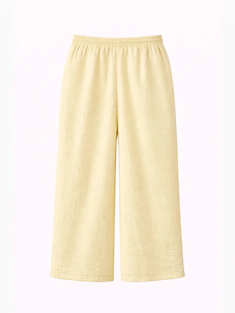 Mixray Amber Yellow Mixray High Waist Textured Muslin Fabric Pants for Women | Best Price UAE