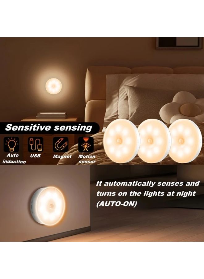 4 Pcs USB Rechargeable White LED Motion Sensor Wall Lights for Stairs Bedroom Living Room Home Indoor Energy Saving - Image 4