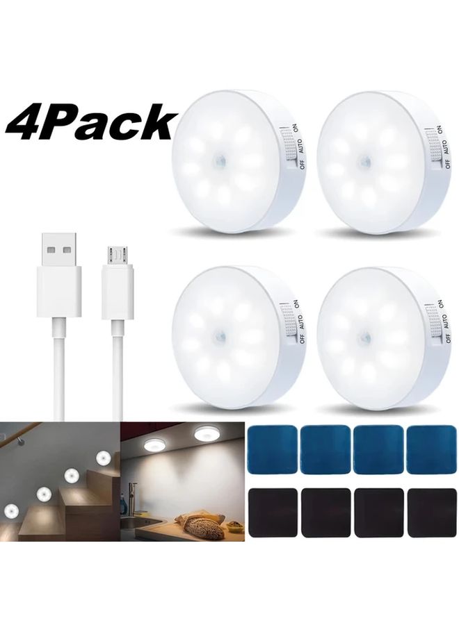 4 Pcs USB Rechargeable White LED Motion Sensor Wall Lights for Stairs Bedroom Living Room Home Indoor Energy Saving - Image 1