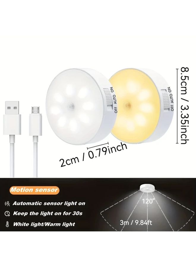 4 Pcs USB Rechargeable White LED Motion Sensor Wall Lights for Stairs Bedroom Living Room Home Indoor Energy Saving - Image 3