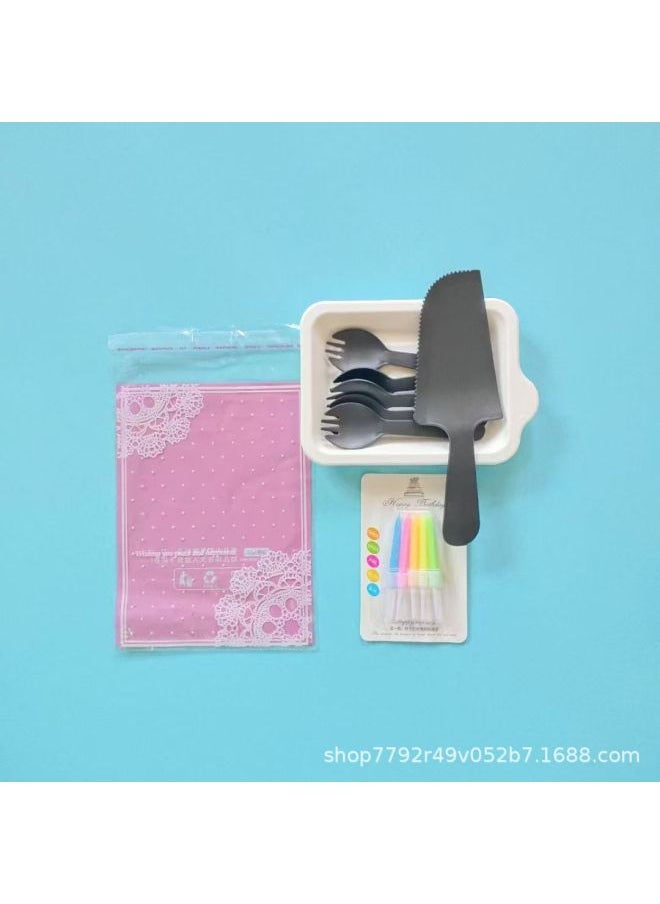 Generic Cake Shop Tableware Birthday Cake Paper Plate Spoon Fork Birthday Daily Supplies Disposable Suit Environmental Protection-Color:Classic Black-Specifications:10 Plates, 10 Prongs + Machete  - Image 1