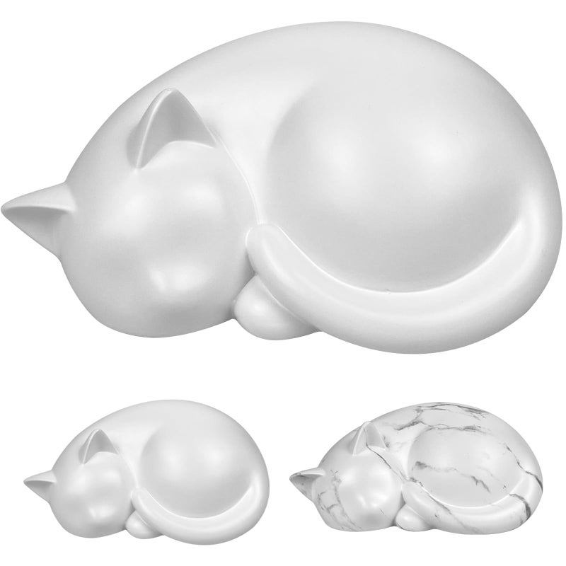 AHAILUOO Sleeping Cat Memorial Urn,Resin Cremation Keepsake, Indoor Pet Tribute, 8 x 5.5 x 4 Inches, Small Animal Ash Container (White) - Image 1