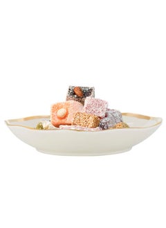 Alsaif Gallery Deep White Circular Porcelain Dish With A Large Golden Line  - Image 1