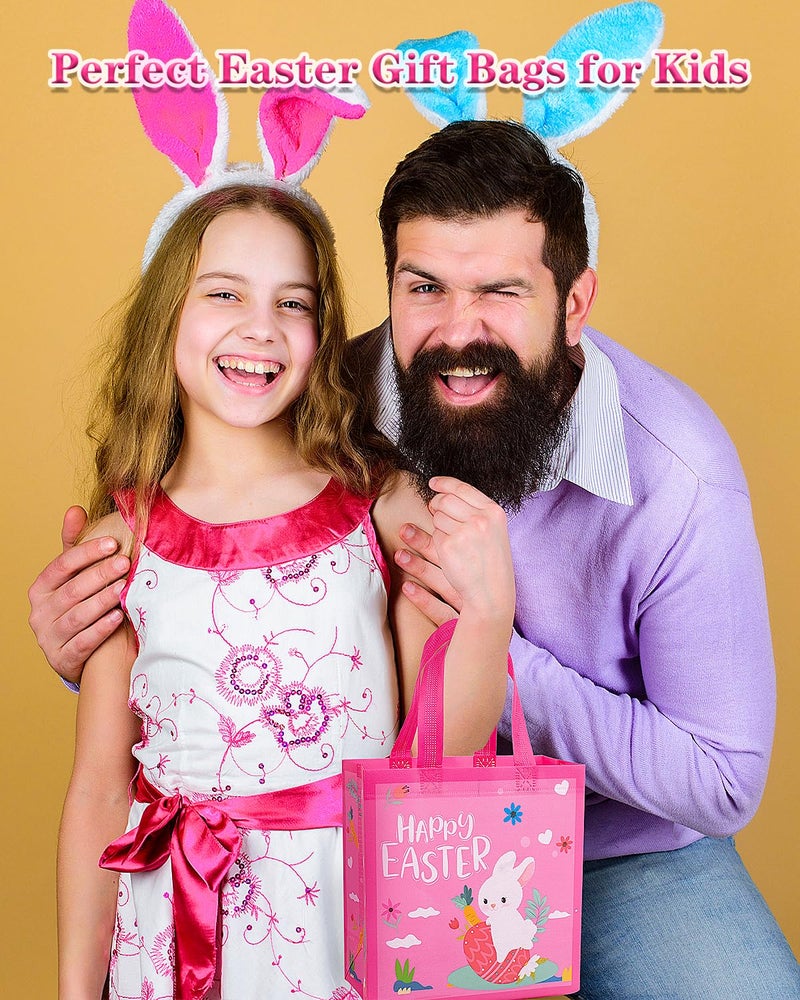 Jaywayang 4Pack Easter Non-woven Bags with Handle, Happy Easter Gift Bags for Kids, Reusable Goodie Bags, Rabbit Bunny Treat Bags, Party Supplies. - Image 5