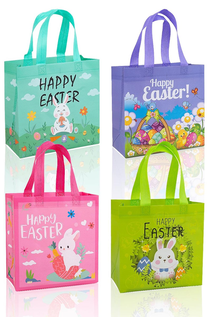 Jaywayang 4Pack Easter Non-woven Bags with Handle, Happy Easter Gift Bags for Kids, Reusable Goodie Bags, Rabbit Bunny Treat Bags, Party Supplies. - Image 1