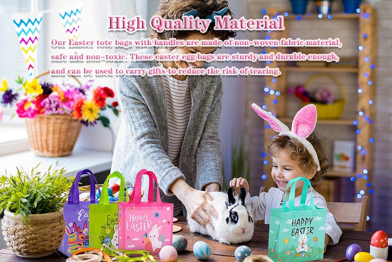 Jaywayang 4Pack Easter Non-woven Bags with Handle, Happy Easter Gift Bags for Kids, Reusable Goodie Bags, Rabbit Bunny Treat Bags, Party Supplies. - Image 3
