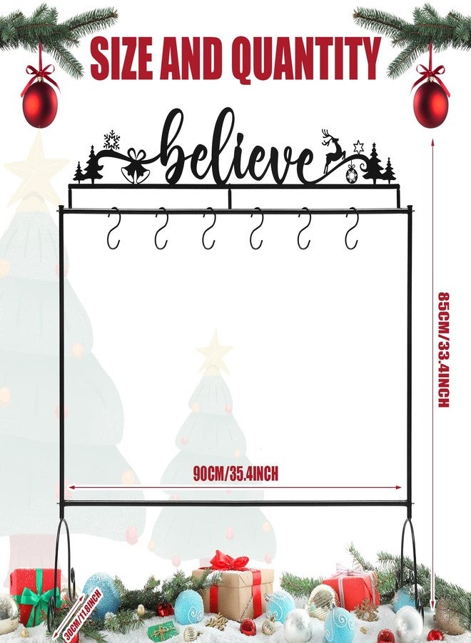 Hotop Metal Stand Christmas Stocking Holder Believe Standing Hangers Black Floor Reindeer Tree for Santa, 35.43 x 33.46 x 11.81 In - Image 2