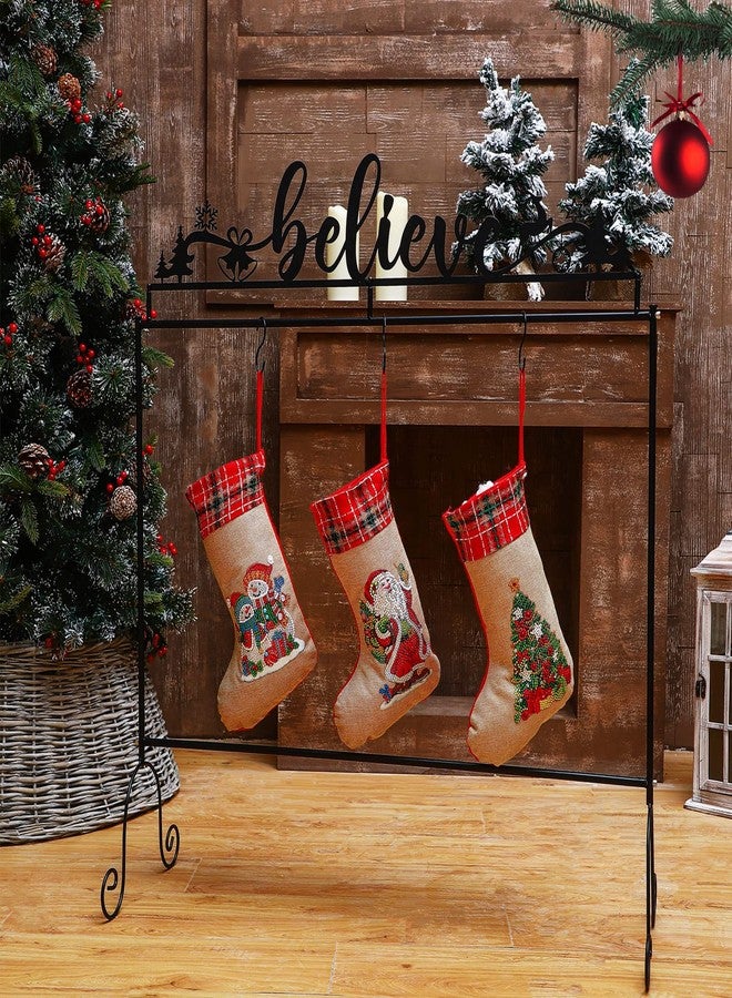 Hotop Metal Stand Christmas Stocking Holder Believe Standing Hangers Black Floor Reindeer Tree for Santa, 35.43 x 33.46 x 11.81 In - Image 3
