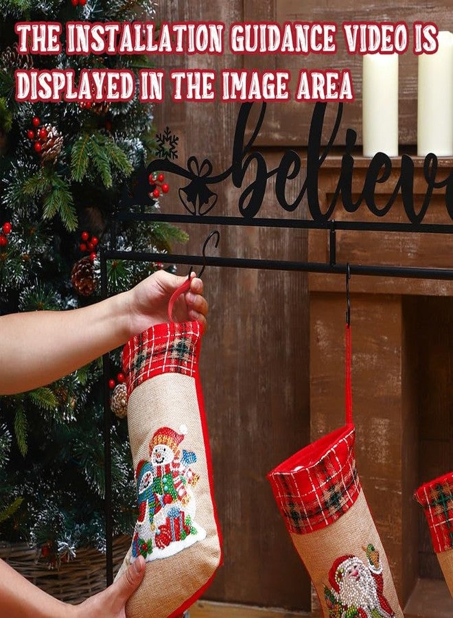 Hotop Metal Stand Christmas Stocking Holder Believe Standing Hangers Black Floor Reindeer Tree for Santa, 35.43 x 33.46 x 11.81 In - Image 4