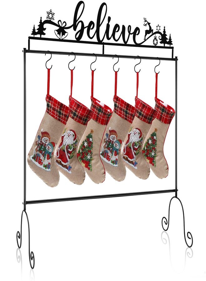 Hotop Metal Stand Christmas Stocking Holder Believe Standing Hangers Black Floor Reindeer Tree for Santa, 35.43 x 33.46 x 11.81 In - Image 1