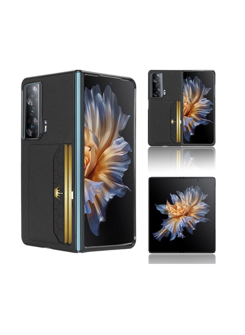 general Compatible with Honor Magic V3, Premium Leather Business Casual Protective Case with Credit Card Slot, Suitable for Honor Magic V3 Phone Case - Black - Image 1