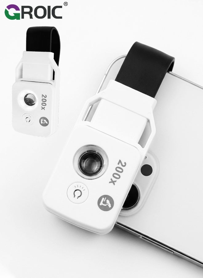 GROIC 200X Cell Phone Microscope Lens, Magnification Microscope Lens Mobile LED Light Micro Pocket Macro Lenses for All Smartphones (White) - Image 1