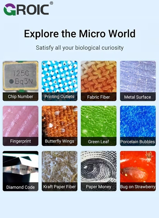 GROIC 200X Cell Phone Microscope Lens, Magnification Microscope Lens Mobile LED Light Micro Pocket Macro Lenses for All Smartphones (White) - Image 4