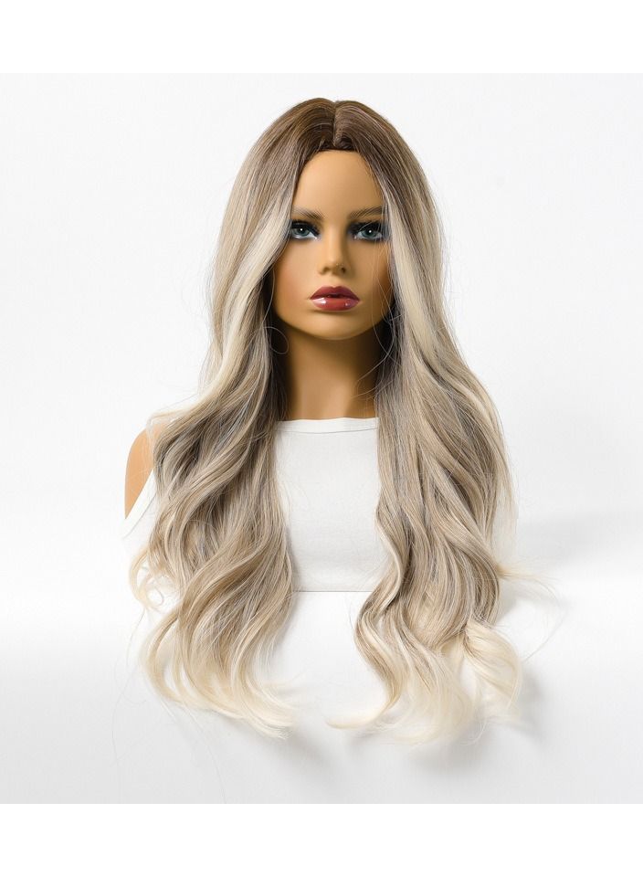 إستيل استيل شعر مستعار نسائي طويل مجعد شعر كبير مموج متوسط ​​طويل كامل غطاء الرأس تسليط الضوء على رمادي - Image 1