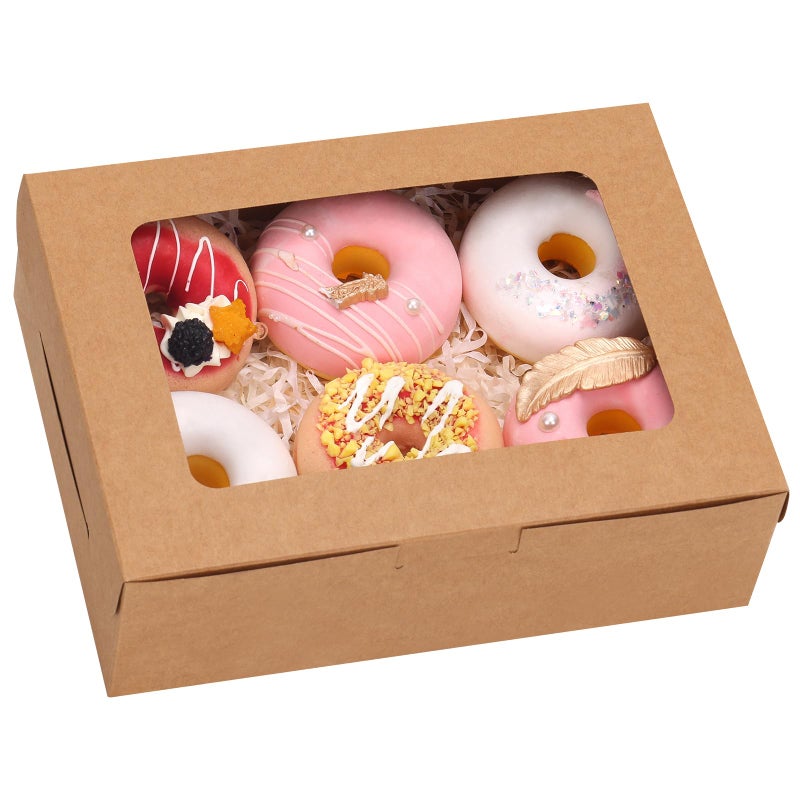 TOMNK 12pcs 8x6x2.5 Inches Brown Bakery Boxes with Window, Cookie Boxes for Chocolate Strawberries, Donuts, Cupcakes, Muffins and Dessert - Image 1
