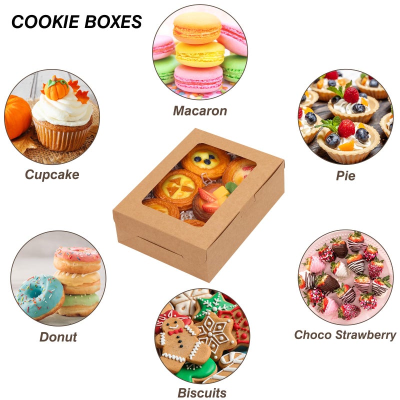 TOMNK 12pcs 8x6x2.5 Inches Brown Bakery Boxes with Window, Cookie Boxes for Chocolate Strawberries, Donuts, Cupcakes, Muffins and Dessert - Image 4