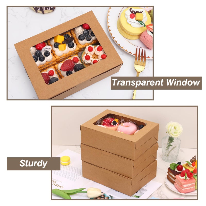 TOMNK 12pcs 8x6x2.5 Inches Brown Bakery Boxes with Window, Cookie Boxes for Chocolate Strawberries, Donuts, Cupcakes, Muffins and Dessert - Image 5