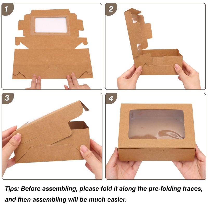 TOMNK 12pcs 8x6x2.5 Inches Brown Bakery Boxes with Window, Cookie Boxes for Chocolate Strawberries, Donuts, Cupcakes, Muffins and Dessert - Image 3