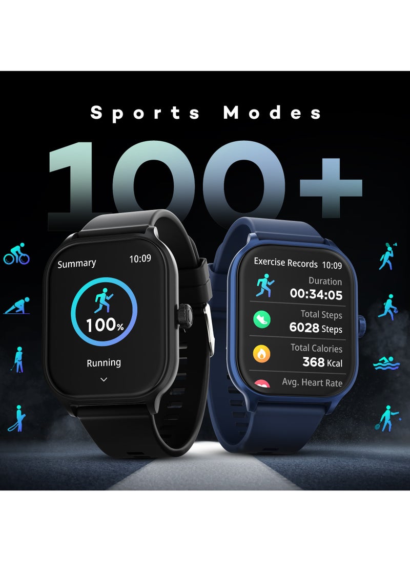 Pebble - Neo Smart Watch for Men and Women , 1.99" True HD Display, Bluetooth Calling, SpO2 & Heart Rate Monitoring, Rotating Crown, Multiple Sports Modes, Sleep Monitoring, DIY Watch Faces, Jet Black - Image 1
